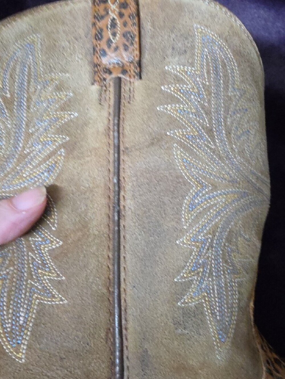 Ariat Brown Leopard-Print Leather & Tan Suede Western Booties Sz 5 - Picture 5 of 6